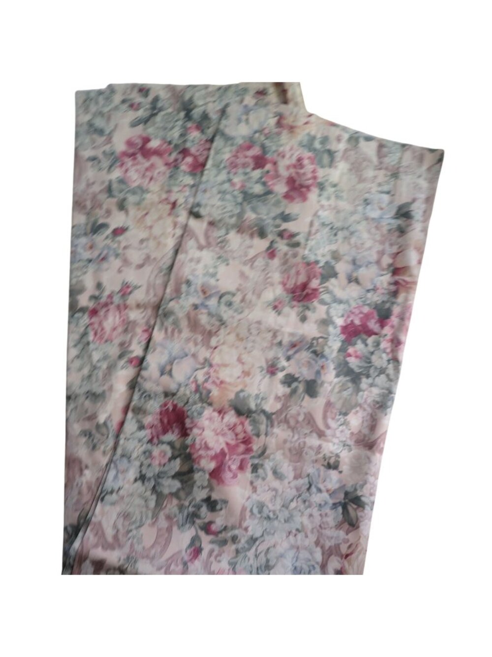 Vintage Burlington Floral Drapery Panels 2 Pieces 40x86ea Pink Green White Roses